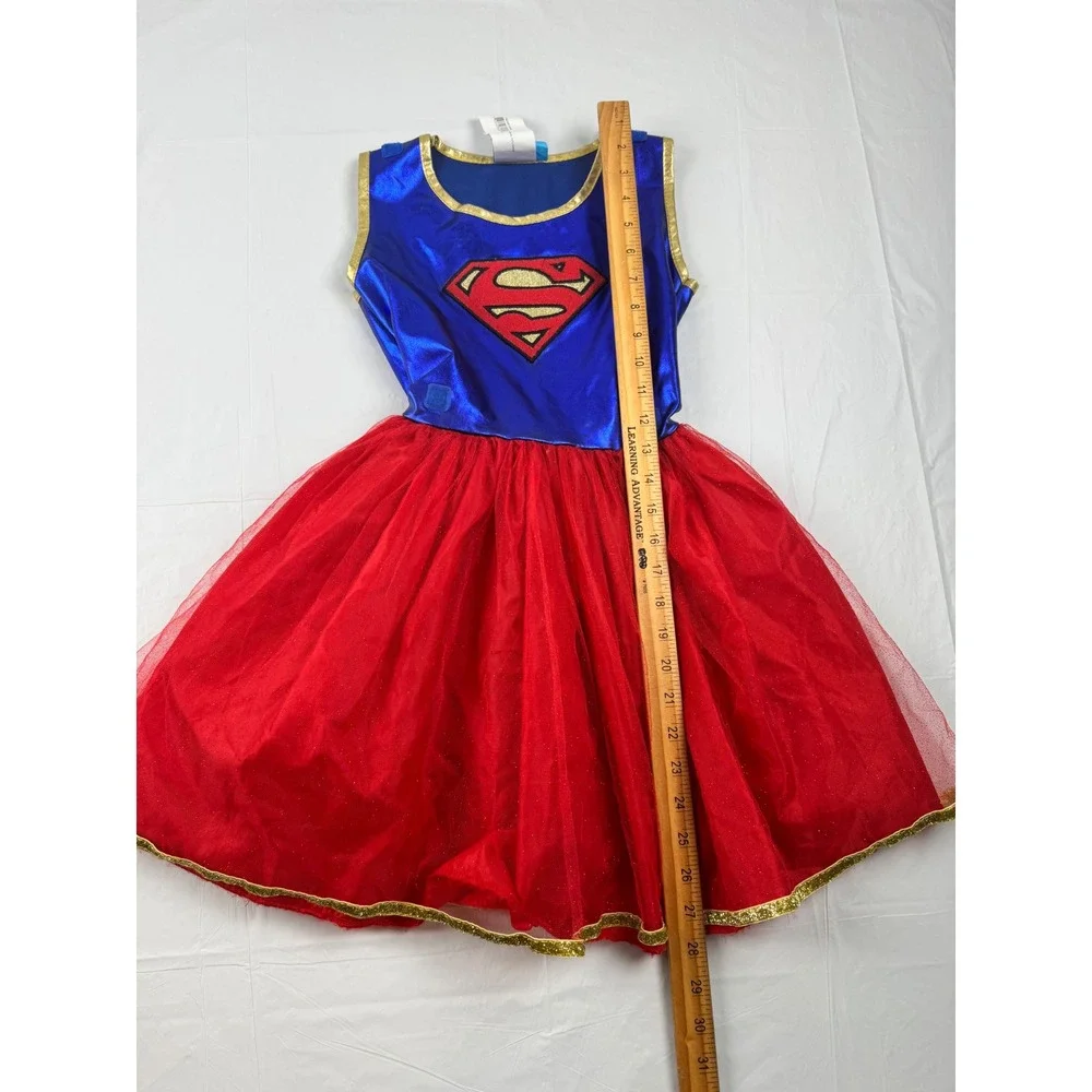 DC Comics Supergirl Costume Dress with Cape Kids Medium Blue Red Gold Tulle